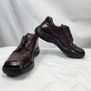 Prada Brown Leather Slip-On Oxfords with Black Soles
